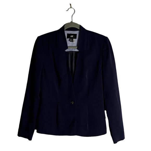 H&M Women's Navy Single Breasted Pleated Blazer - Picture 1 of 7